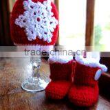 Wholesale Christmas Clothing Knitting Wool Baby Hat Bright Red Trimmed in White Shoes Baby Knitting Clothes thumbnail-3