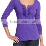 Womens Long Sleeve Purple t Shirt With Ruffled Placket Style