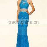 2016 Mermaid High Neck Prom Dresses Lace With Beads Sweep Train thumbnail-2