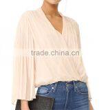 2017 OEM Long Bell Sleeves Surplice Neckline Deep Pleated Blouse thumbnail-3