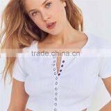 2017 OEM Simple Super Soft Ribbed Knit Cropped Button Down Blouse thumbnail-5