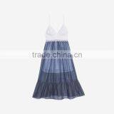 Hot Style Splice Sexy Women Deep V-neck Slip and Ruffled Hem Dress thumbnail-6