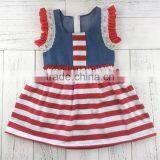 Hot Sale Red Stripe July 4th Baby Girls Dresses