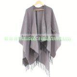 Latest Design Ladies Scarf/shawl Pashmina Natural Rex Rabbit Fur Poncho With Big Fox Collar Trim thumbnail-2