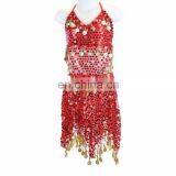 8 Colors Girls Kids Belly Dance Costume Sparkly Circle Sequin Coins Top & Skirt thumbnail-3