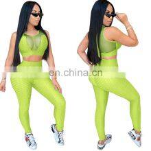 Clothing Wholesale Custom Skinny See-through Sexy Sleeveless Yoga Sports Suit Fashion Trend Vest Trousers Suit thumbnail-3