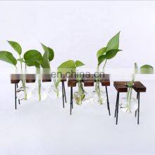 Desk Wood Rack Green Water Plant Glass Vase