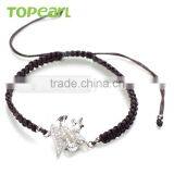Topearl Jewelry 925 Sterling Silver Beads Jewelry Bird Charm Hand-knitted Bracelet Colorful Silver Bracelets For Gift 9SB14 thumbnail-1