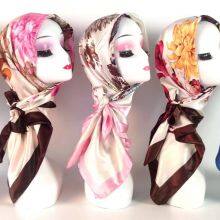 Scarf Head Muslim Spring and Summer Variety of Beautiful Form Satin Ribbon Hat Set Hui Casual Headscarf 90cm Color DING Square Towel thumbnail-1