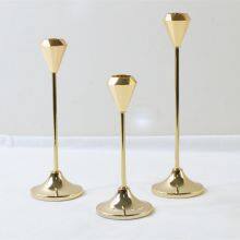 Creative Shiny Gold Candle Holders Set of 3 Pieces Diamond Shape Design Candlestick for Wedding Table Centerpieces Decorative thumbnail-1