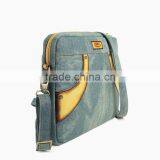 Genuine Leather Bag Women Designers Laptop Bag Shoulder Bag for Ipad With Jean Denim thumbnail-3