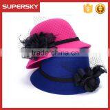 K-108 Ladies Formal Hats With Flower Charm Band Wool Felt Bucket High Quality Women Lace Trim Homburg thumbnail-6
