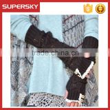 A-230 knit arm warmers with lace and buttons women button lace trim long gloves lace and knitted arm warmers