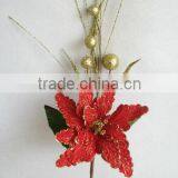 2013 Hot Sale Artificial Christmas Flowers 24" Artificial Velvet Red Poinsettia Spray thumbnail-1