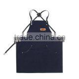 Hign Quality Barista Apron, Work Apron ,Navy Canvas With Black Leather Strap Apron thumbnail-2