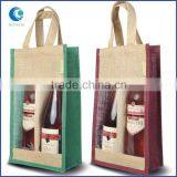 Custom Different Colors Jute Double Wine Handle Bag With PVC Window thumbnail-1