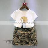 Factory Price Boutique Short Sleeve Camouflage Mini Children Girls Skirt Suit