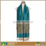 Beautiful Green Solid Color Jacquard 100% Acrylic Tassel Custom Scarves
