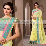 Glided Light Yellow Georgette Saree/Traditional Indian Sarees thumbnail-1