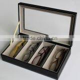 Chinese Factories Wholesale Custom Leather 4 Slot Glasses Box, Black Beautiful Display Box