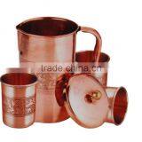 Drinking Water Copper Mugs Set Indian Ayurveda Copper Pitcher Mug thumbnail-1