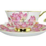 2014 Hot Wholesale 200ml Bone China European Style Flower Pattern Coffee Cup With Saucer Set for Promotion Gift
