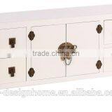 CREAM ORIENTAL WOODEN CABINET W/2 DOORS & 8 DRAWERS thumbnail-1