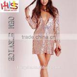 Long Sleeve Sexy V Neck Gold Sequin Dress Fashion Sexy Women Sequin Dress HSD6639 thumbnail-1