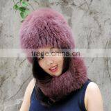 CX-C-01E Fashion China Supplier Winter Fox Fur Hat And Ring Scarf Set thumbnail-1