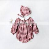New Model Newborn Baby Clothes Toddler Red Gingham Long Sleeve Bodysuit With Peter Pan Collar Girls Romper thumbnail-2