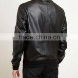 High Quality Men's PU Leather Ribbing Collar and Bottoms Warm Jacket thumbnail-3