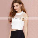 Latest Designs Women Summer Mesh Splicing Sleeveless Crop Top Woman Clothes 2017 thumbnail-3