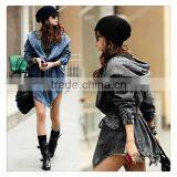 Spring New Design European Style Women Oversize Hooded Denim Trench Coat thumbnail-5