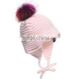 Myfur Removable Raccoon Fur Pompom Crochet Baby Hat With Earflap thumbnail-3