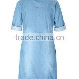 EY1932B Hot Selling Classical Shirt Dress Apparel Fashion Rolled Sleeves Denim Dress thumbnail-3