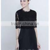 Fashion Solid Color Round Neck Black,white Lace Spring Dress thumbnail-1
