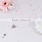 New Fashion Y Shaped Lariat Necklace Silver Plated Heart Message " Love You " Carved Connector Flower Key Pendant 46.0cm Long thumbnail-2
