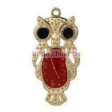 Zinc Based Alloy Halloween Owl Gold Plated Black & Red Enamel Clock Carved Pendants thumbnail-1
