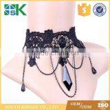 Lace Items Black Stone Pendant Necklace Decorated Collar Chain Retro Fake Collar Lace Bridal Choker thumbnail-1