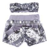 Girls Sequin Shorts SET Girls Birthday Shorts Baby Shorts and Headband thumbnail-2