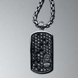925 Silver Designs Inspired DY Pave Black Diamond Dog Tag Men Necklace