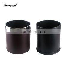 Honeyson Hotel Room 10L Round Leather Stainless Steel Waste Dust Bin thumbnail-3