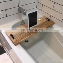 Japanese Style Minimalist Eco Friendly Premium Bamboo Bathtub Caddy Tray With Handle thumbnail-5