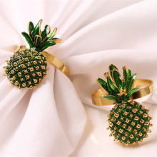 Green And Gold Colored Pineapple Metal Napkin Ring With Diamond Wholesale thumbnail-3