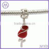 Valentines' Day 925 Sterling Silver Rose Dangle Charms Red Enameled for DIY European Bracelet Jewelry thumbnail-1