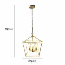 Industrial Vintage 3 Light Chandelier Gold Metal Cage Farmhouse Ceiling Lighting Hanging Fixtures for Dining Room Kitchen Foyer thumbnail-2
