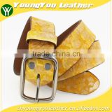 2016 designer women Yellow genuine raw leather belt with special craft in yiwu