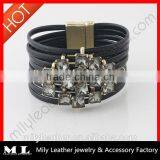 2014 Wholesale Leather rhinestone bracelet China Top 10 Fashion Jewelry Manufacture with supreme quality MLB 002