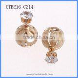 Women Trendy Jewelry Mix Design Gold Plated Matte Surface Clear Crystal Zircon Artificial Faux Diamond Stud Earrings CTBE16-CZ11 thumbnail-5
