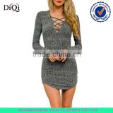 womens casual bodycon knitted dress Long sleeve v neck women dresses
